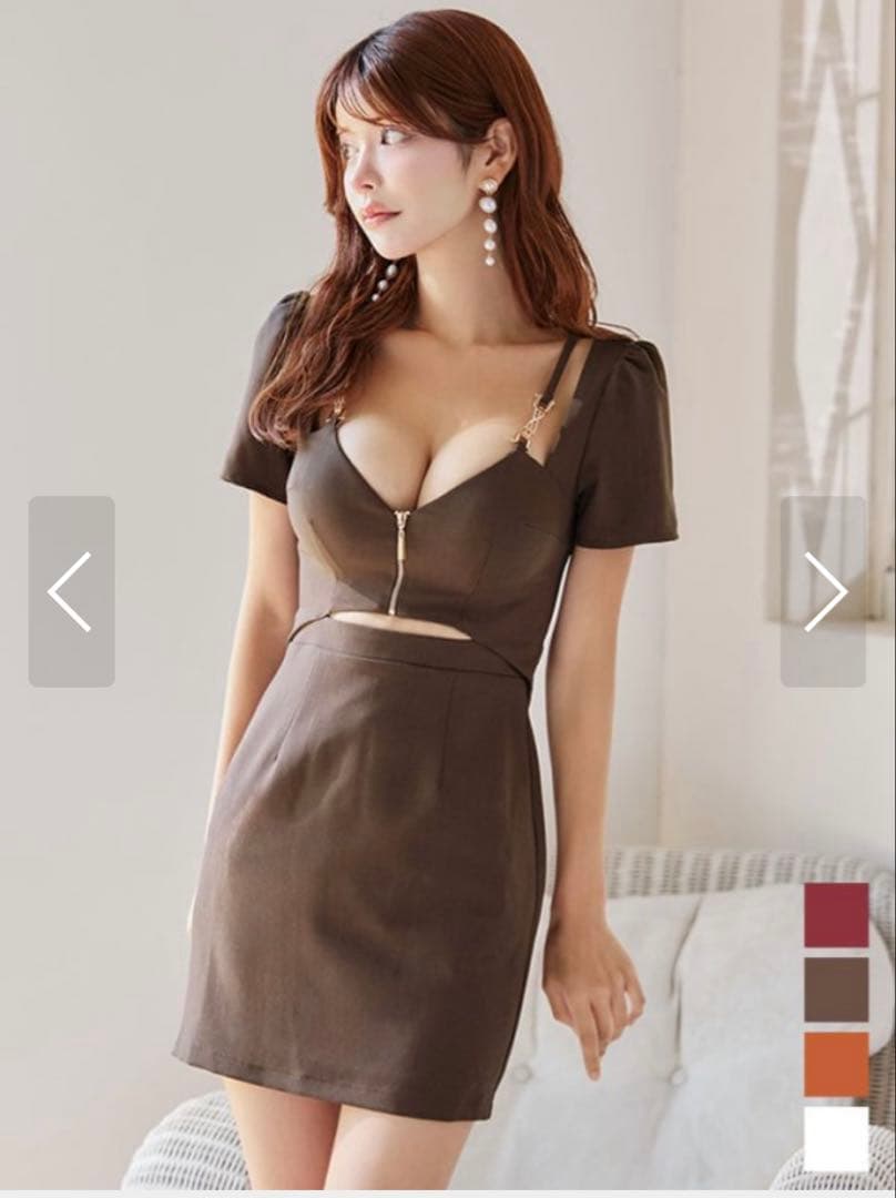 フロントジップミニドレス ブラウン