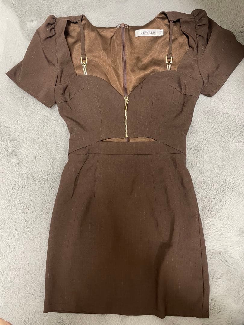 フロントジップミニドレス ブラウン