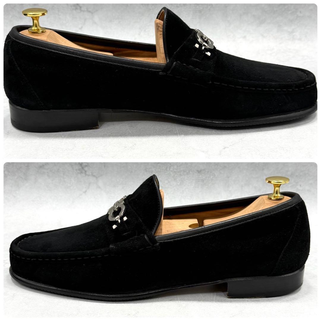 フェラガモ メンズ ローファー 28cm ガンチーニ スエード ブラック 黒