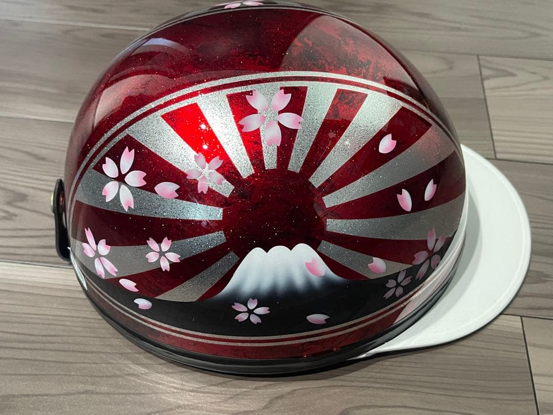 レッドラメ 富士日章 コルク半 ヘルメット 桜 暴走族 旧車會
