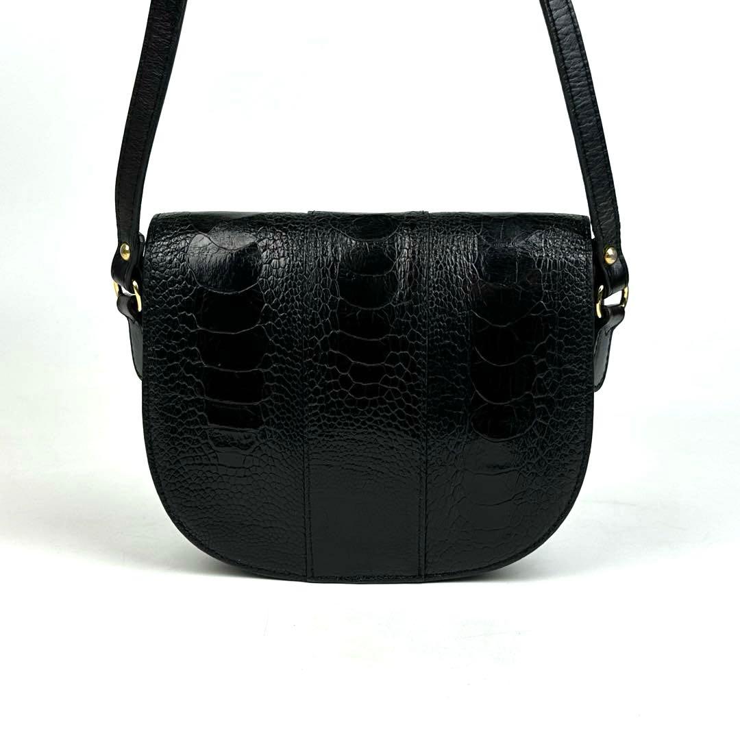 【美品】イヴサンローラン　ショルダーバッグ　オーストレッグ　クロコ　レザー　黒色