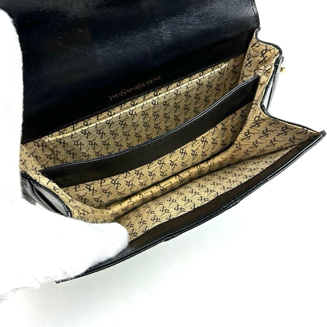 【美品】イヴサンローラン　ショルダーバッグ　オーストレッグ　クロコ　レザー　黒色