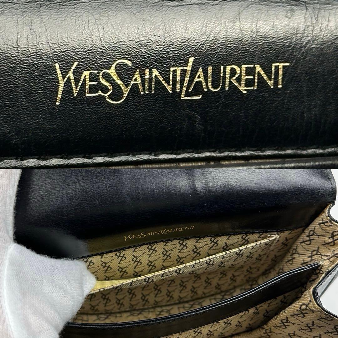 【美品】イヴサンローラン　ショルダーバッグ　オーストレッグ　クロコ　レザー　黒色