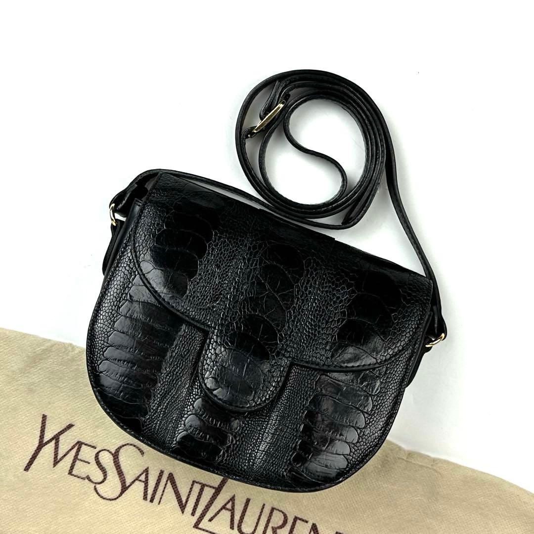 【美品】イヴサンローラン　ショルダーバッグ　オーストレッグ　クロコ　レザー　黒色