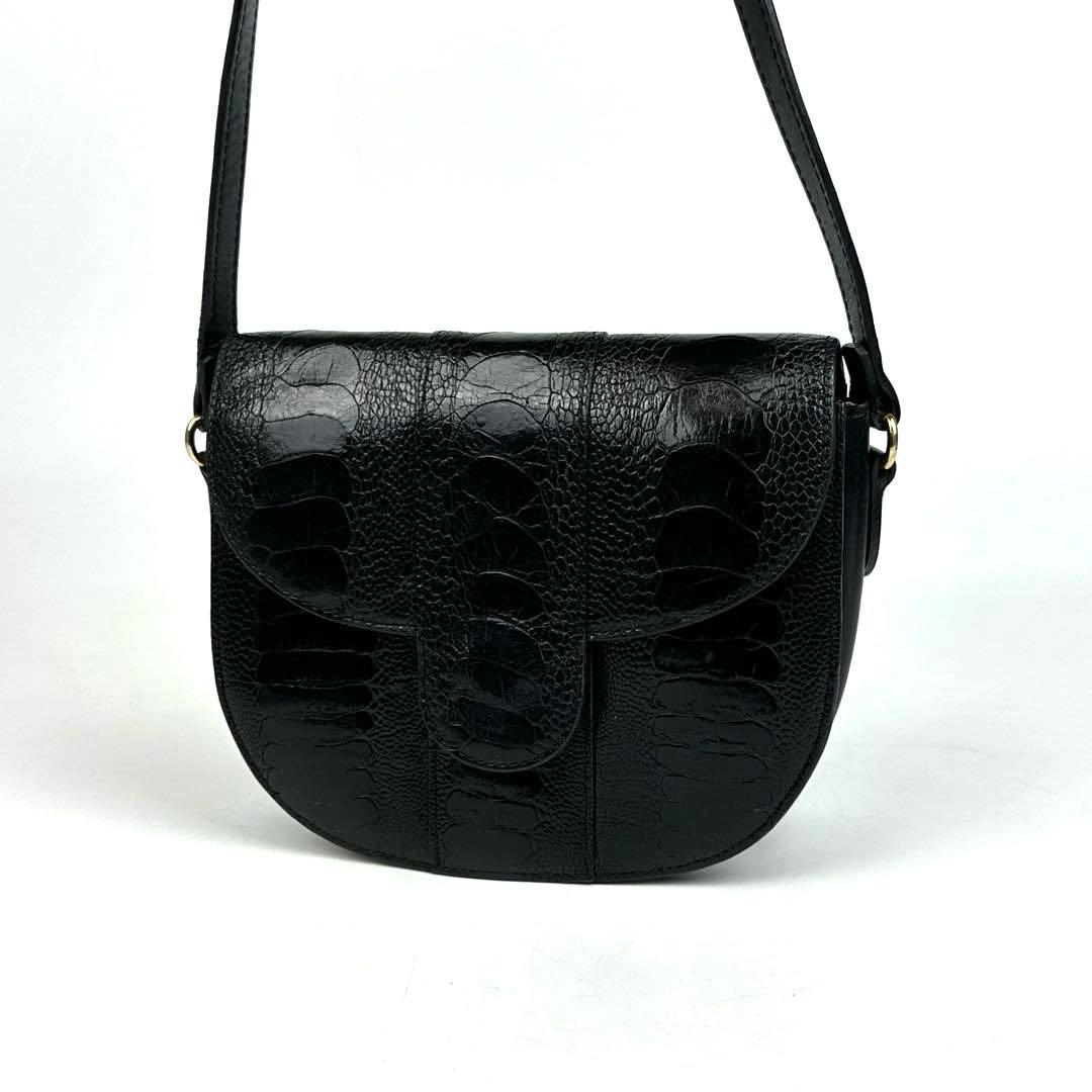 【美品】イヴサンローラン　ショルダーバッグ　オーストレッグ　クロコ　レザー　黒色