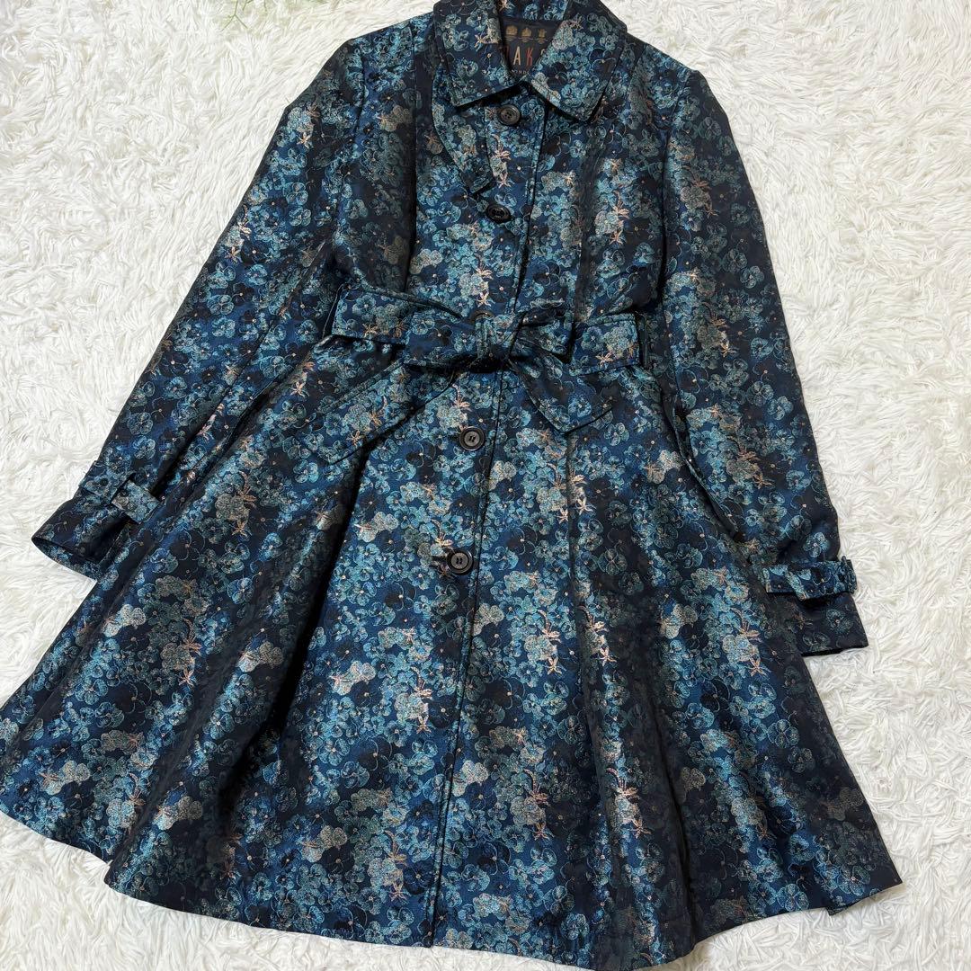 【試着のみ】ダックスロンドン　ロングコート　花柄　ジャガード　ベルト　イタリア製