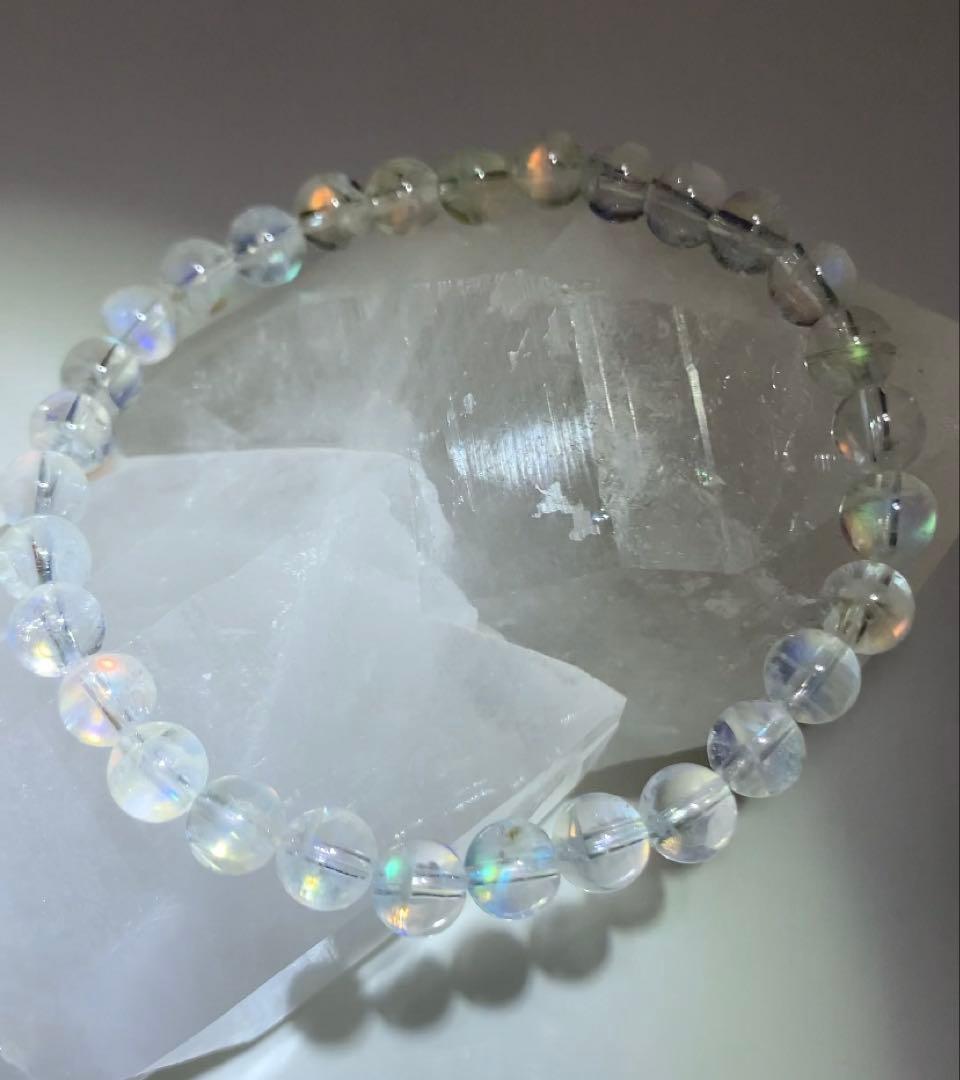 ⭐️れっと様⭐️ 全粒シラーありホワイトラブラドライト　マダガスカル産ブレスレット③