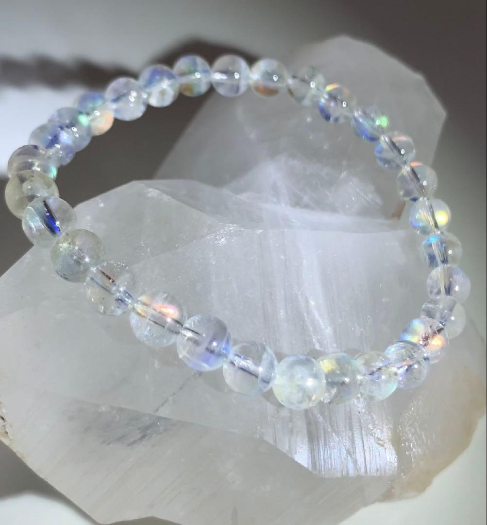 ⭐️れっと様⭐️ 全粒シラーありホワイトラブラドライト　マダガスカル産ブレスレット③