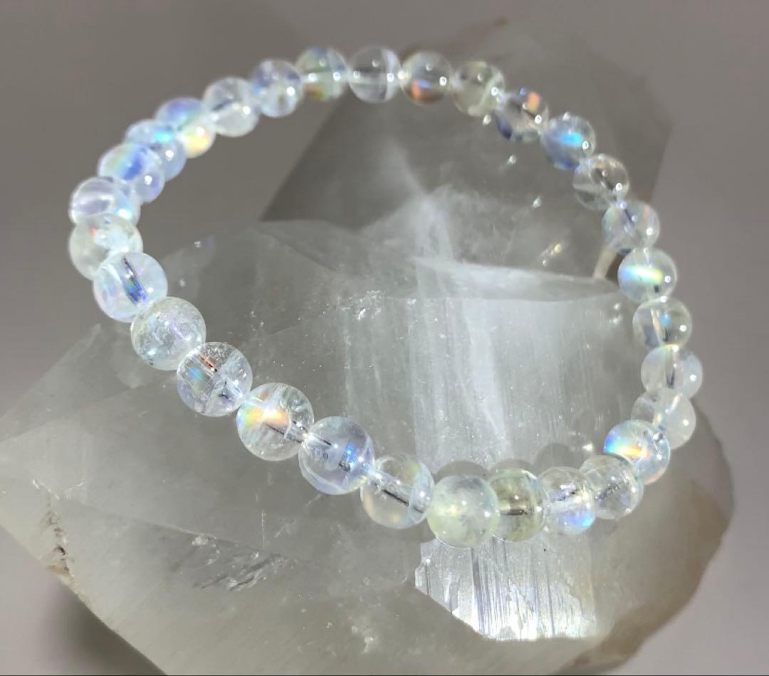 ⭐️れっと様⭐️ 全粒シラーありホワイトラブラドライト　マダガスカル産ブレスレット③