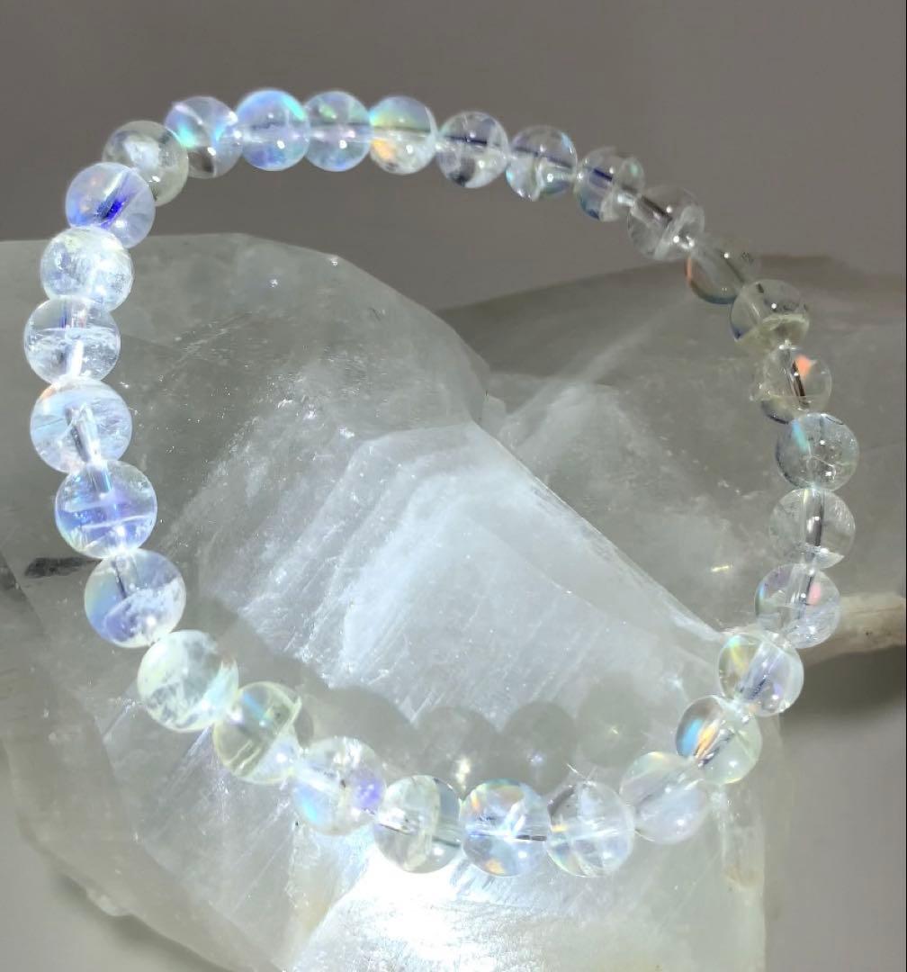 ⭐️れっと様⭐️ 全粒シラーありホワイトラブラドライト　マダガスカル産ブレスレット③
