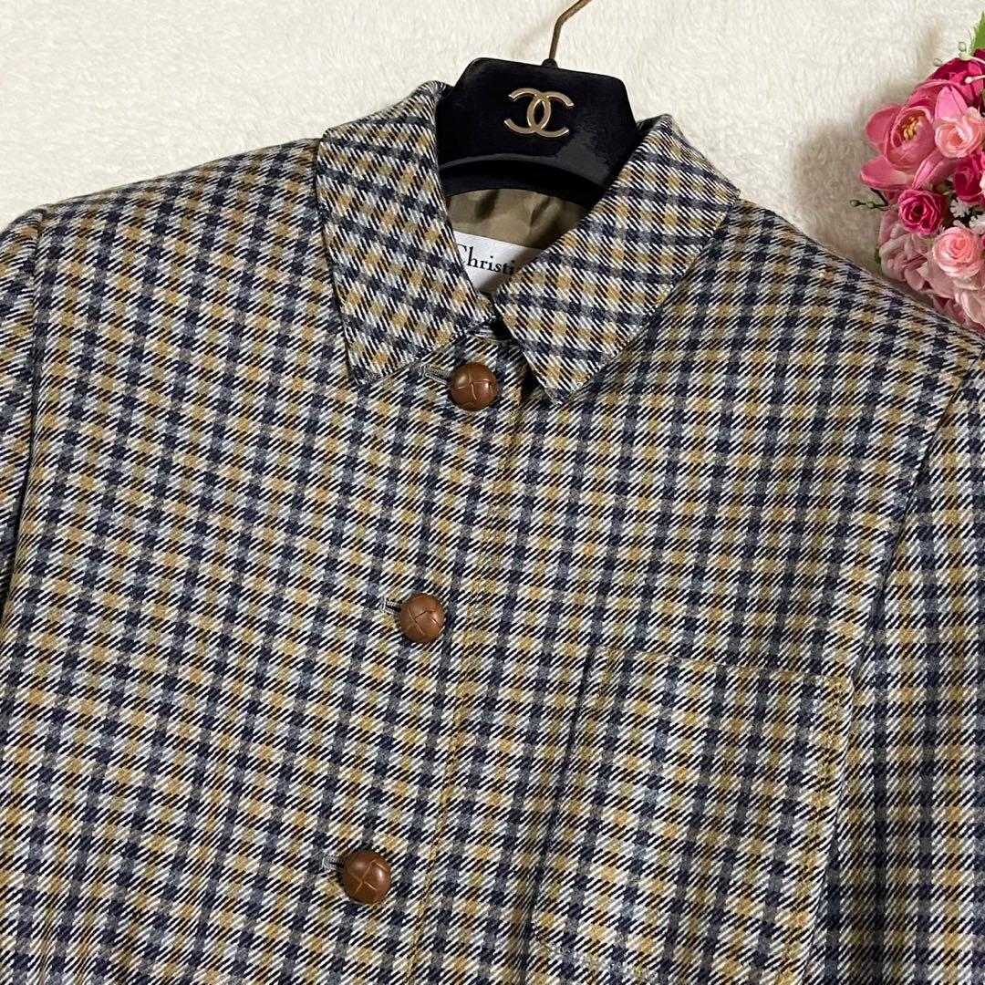 【美品】クリスチャンディオール ハーフコート チェック イエロー×グレー M