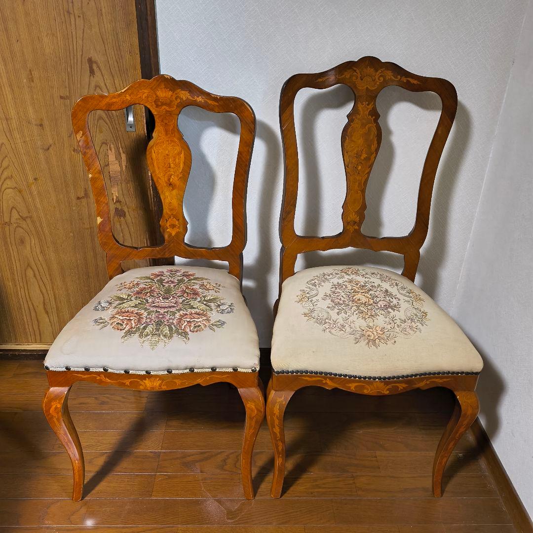 イタリア製 クラシック木製ダイニングチェア 刺繍