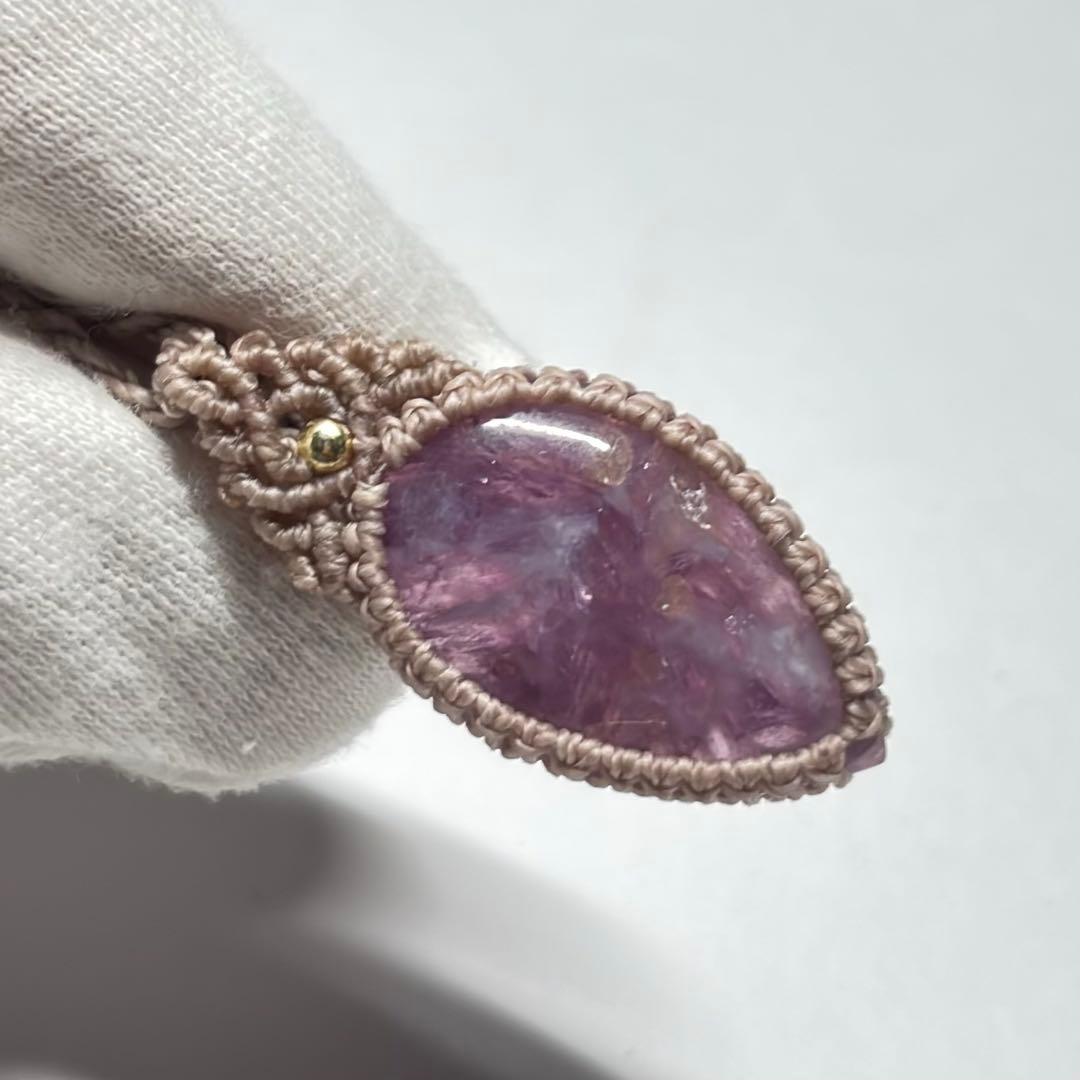 #2145 ♡レピドライトシリカ&水晶天然石♡マクラメネックレス　ペンダント