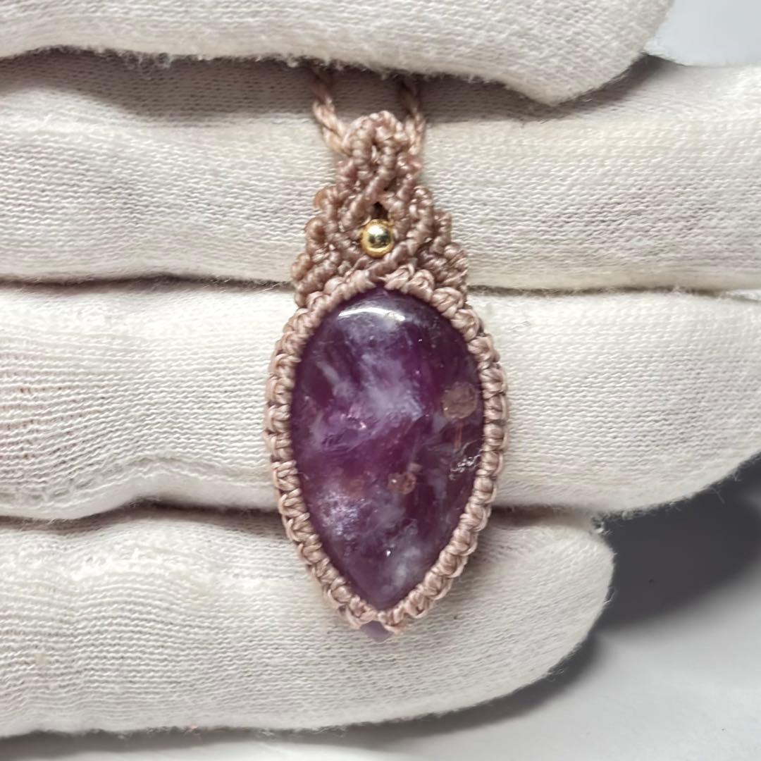 #2145 ♡レピドライトシリカ&水晶天然石♡マクラメネックレス　ペンダント