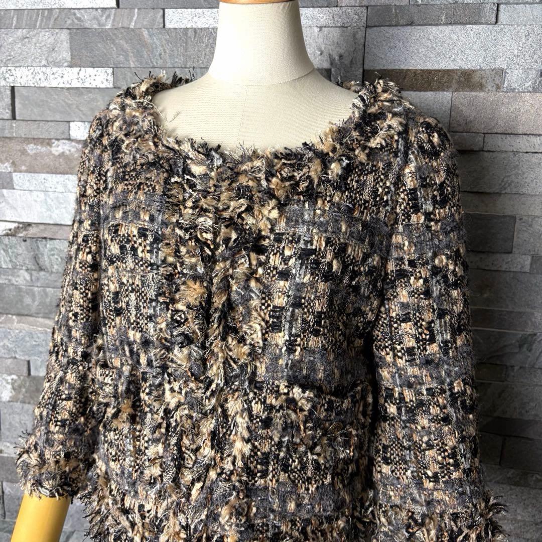 グレースコンチネンタル　ミックスツイード　ノーカラージャケット