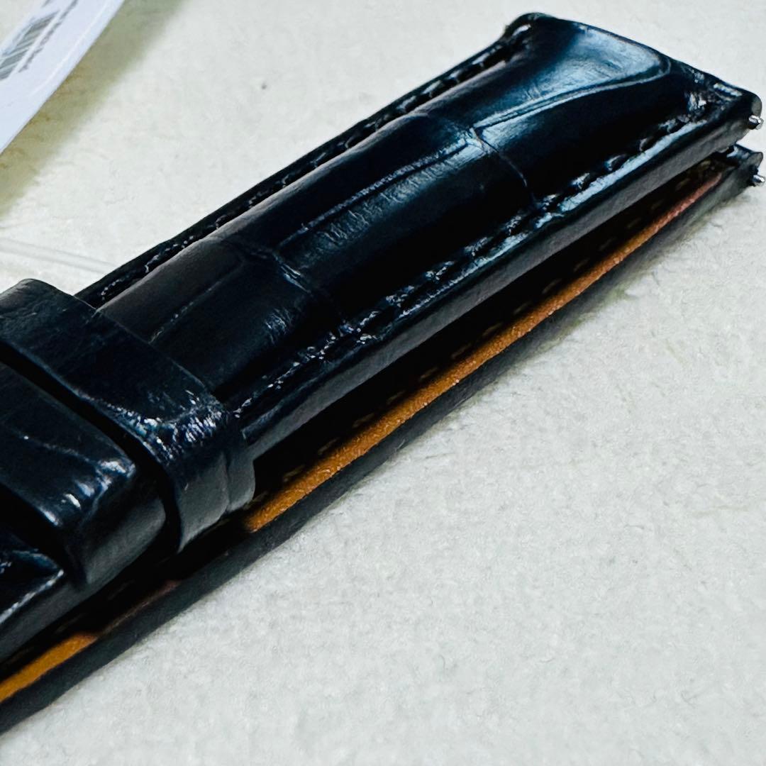 3035#20mm-18mmブラック★本物クロコダイルレザーベルト★スイス製