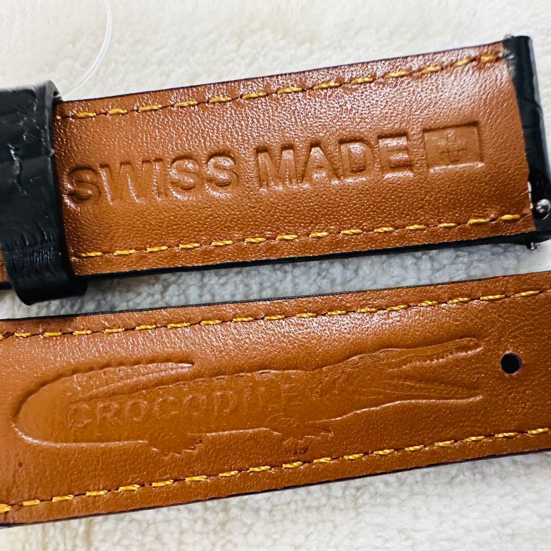 3035#20mm-18mmブラック★本物クロコダイルレザーベルト★スイス製