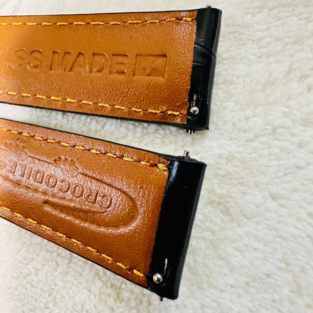 3035#20mm-18mmブラック★本物クロコダイルレザーベルト★スイス製