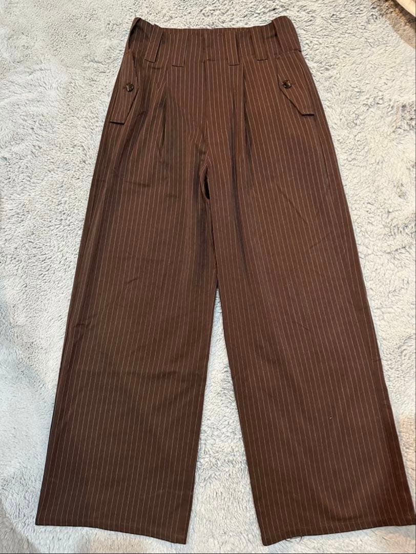seeksole ブラウン ストライプ ワイドパンツ