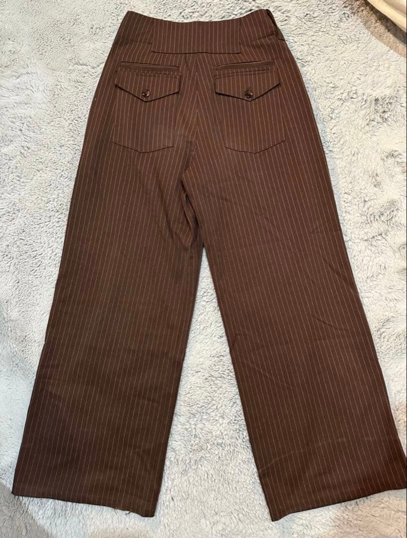 seeksole ブラウン ストライプ ワイドパンツ