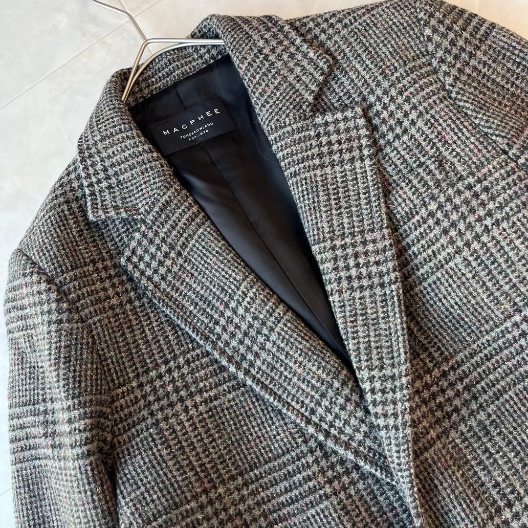 MACPHEE マカフィー 上質ウールグレンチェックロングコートグレー34