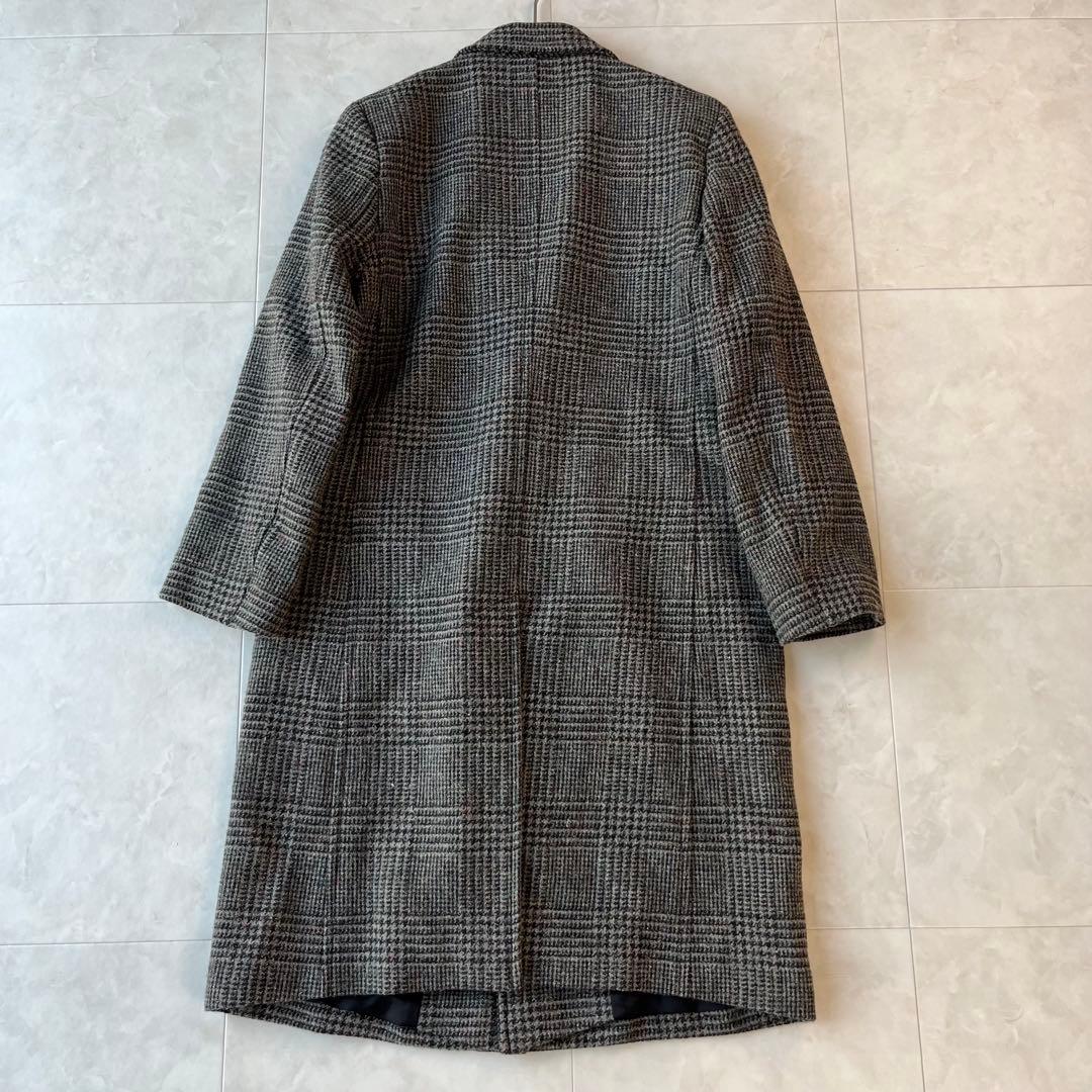 MACPHEE マカフィー 上質ウールグレンチェックロングコートグレー34