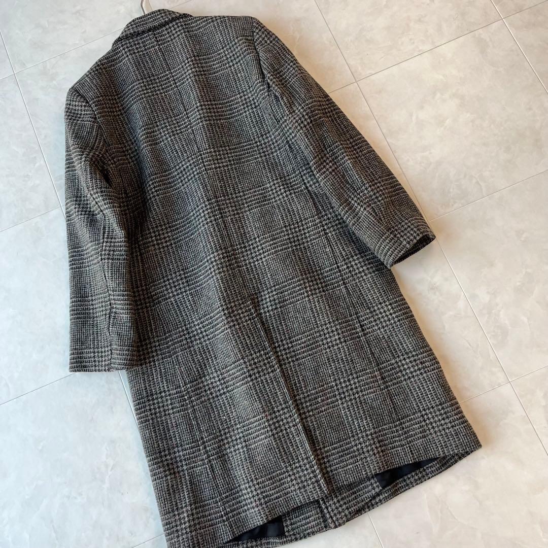 MACPHEE マカフィー 上質ウールグレンチェックロングコートグレー34