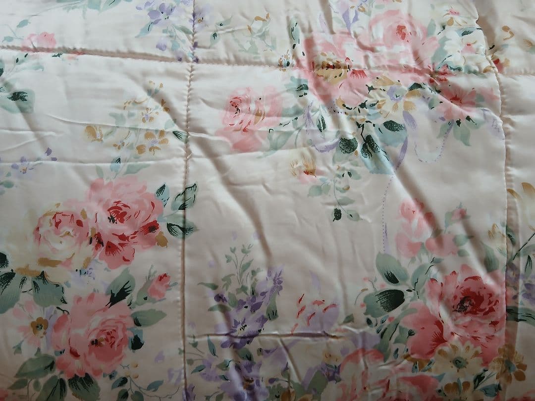 真綿 正絹 シルク 花柄 掛け布団　カバー付
