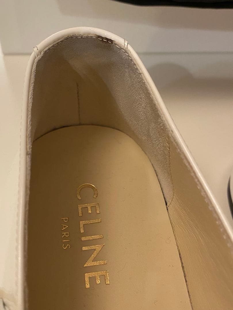 セリーヌ　ホワイト　パテント　厚底メリージェーン37