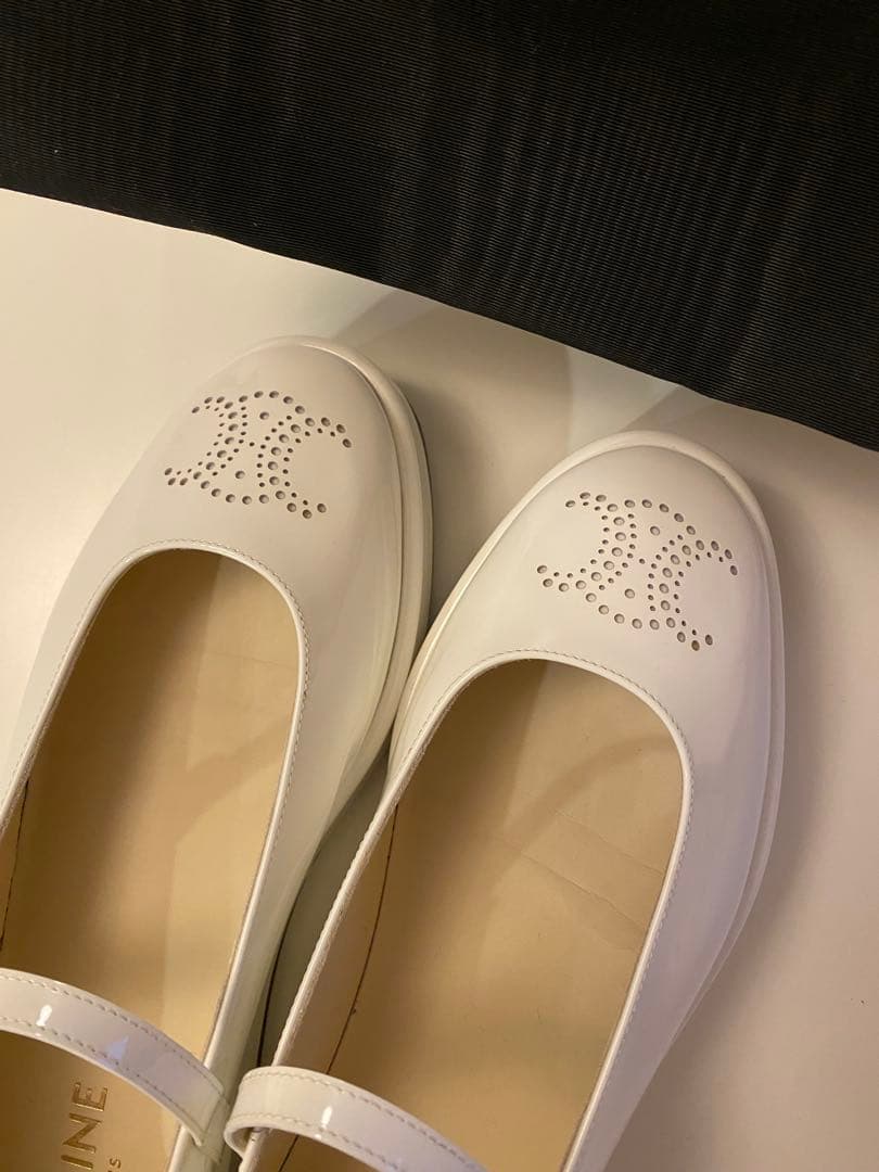 セリーヌ　ホワイト　パテント　厚底メリージェーン37