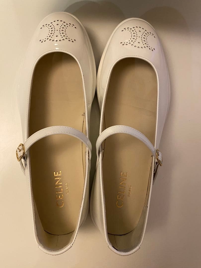 セリーヌ　ホワイト　パテント　厚底メリージェーン37