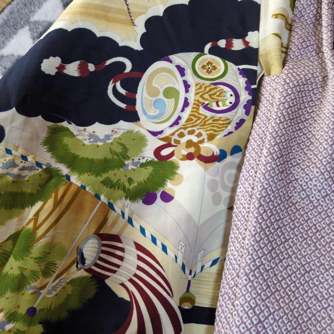 七五三３歳男の子正絹アンティーク着物と正絹総絞りの被布（長襦袢付き）