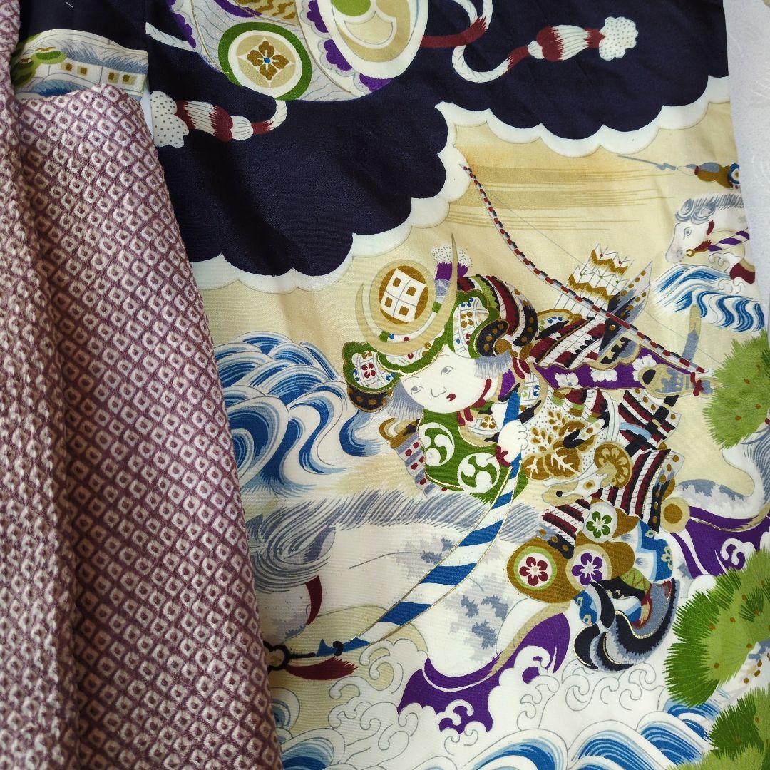 七五三３歳男の子正絹アンティーク着物と正絹総絞りの被布（長襦袢付き）
