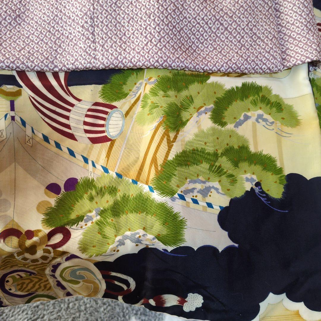 七五三３歳男の子正絹アンティーク着物と正絹総絞りの被布（長襦袢付き）