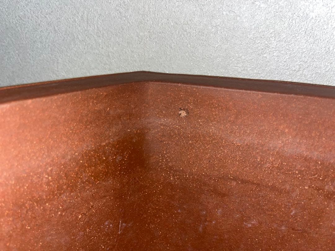 希少！！大型　朱泥六角切脚額入懸崖鉢　ラン鉢　正方　盆栽鉢