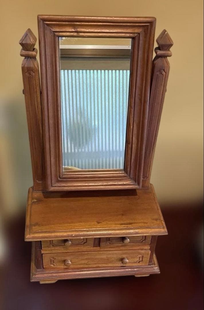 木製　ミラー付きミニチェスト　アンティーク　アクセサリー収納　ドレッサー　鏡台