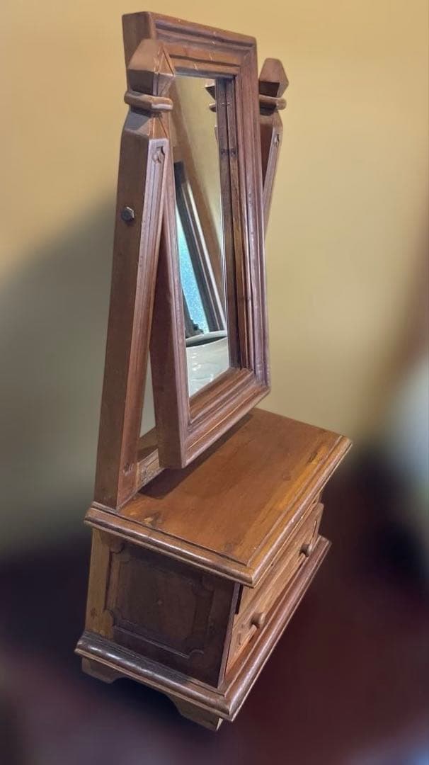 木製　ミラー付きミニチェスト　アンティーク　アクセサリー収納　ドレッサー　鏡台