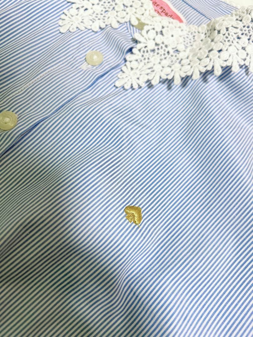 ケイトスペード サックスブルー 白 水色 ストライプ レース襟 半袖ワンピース