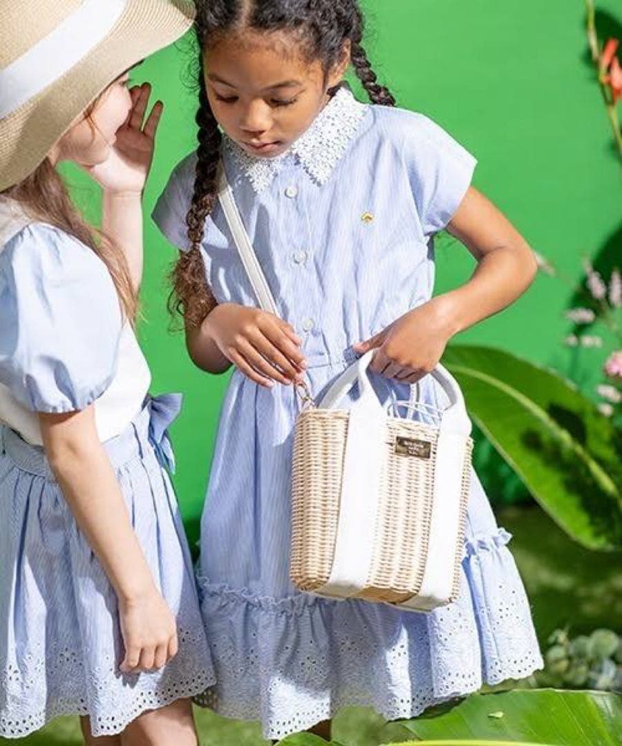 ケイトスペード サックスブルー 白 水色 ストライプ レース襟 半袖ワンピース