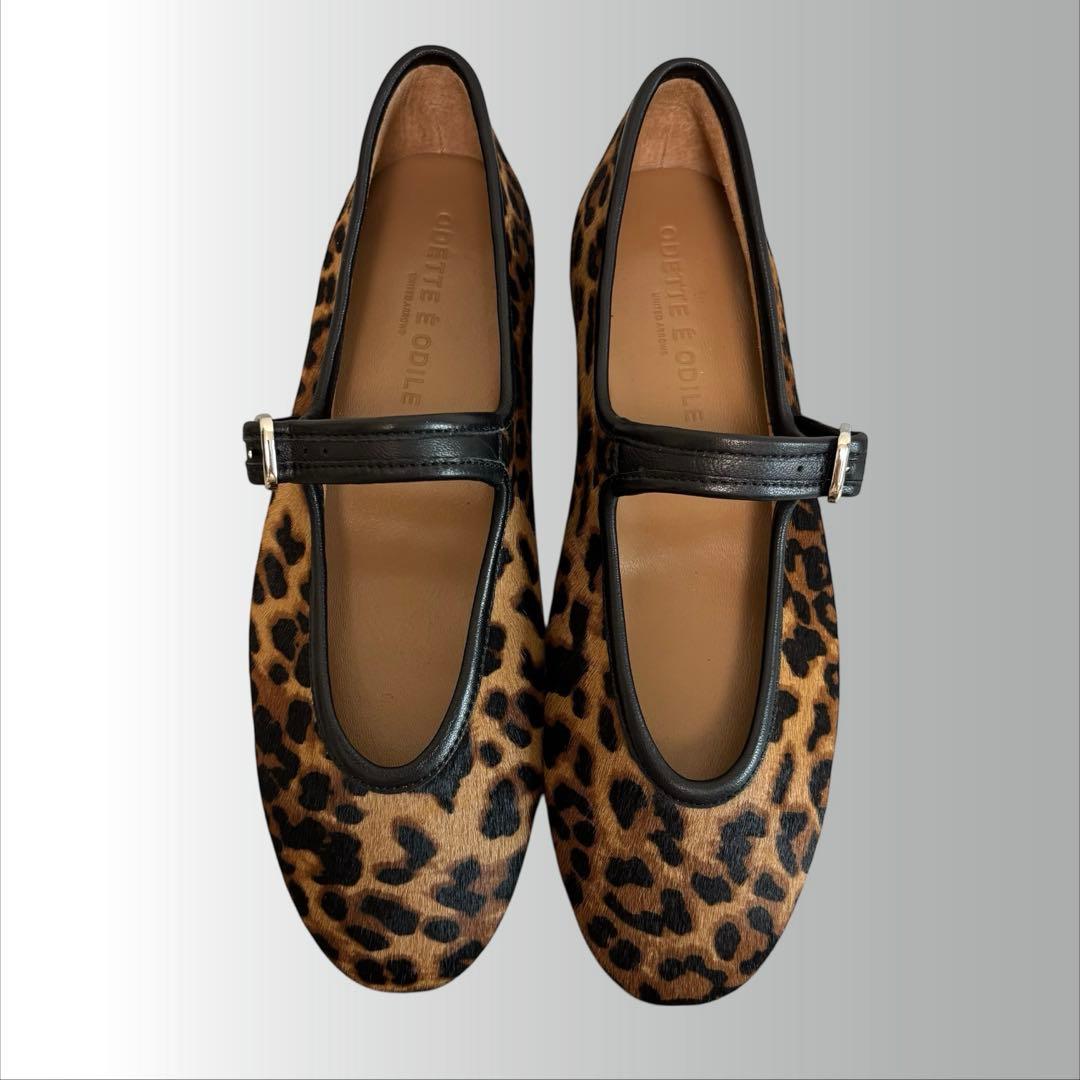 【オディットエオディール】レオパード メリージェーン フラットシューズ ヒョウ柄
