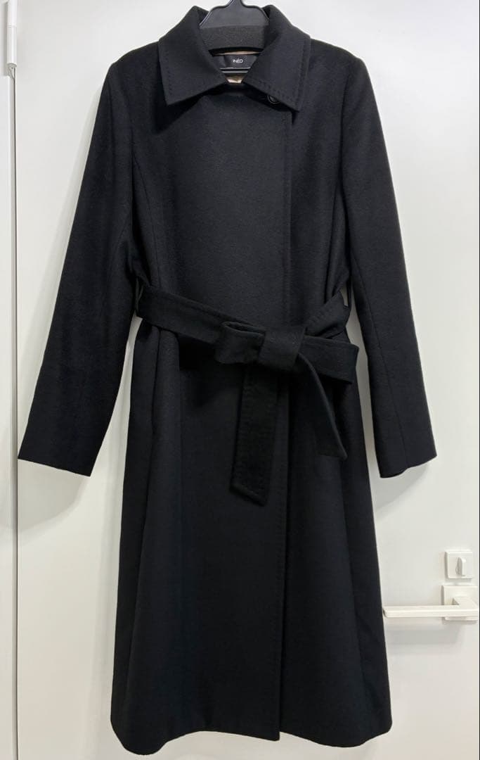 極美品9号イネド INED カシミヤ100%ラップコート 黒 冠婚葬祭フォーマル