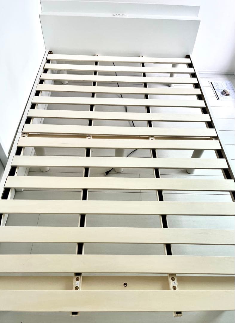 【美品】RASIK 高さ調整可能 パイン材 すのこベッド ホワイト セミダブル