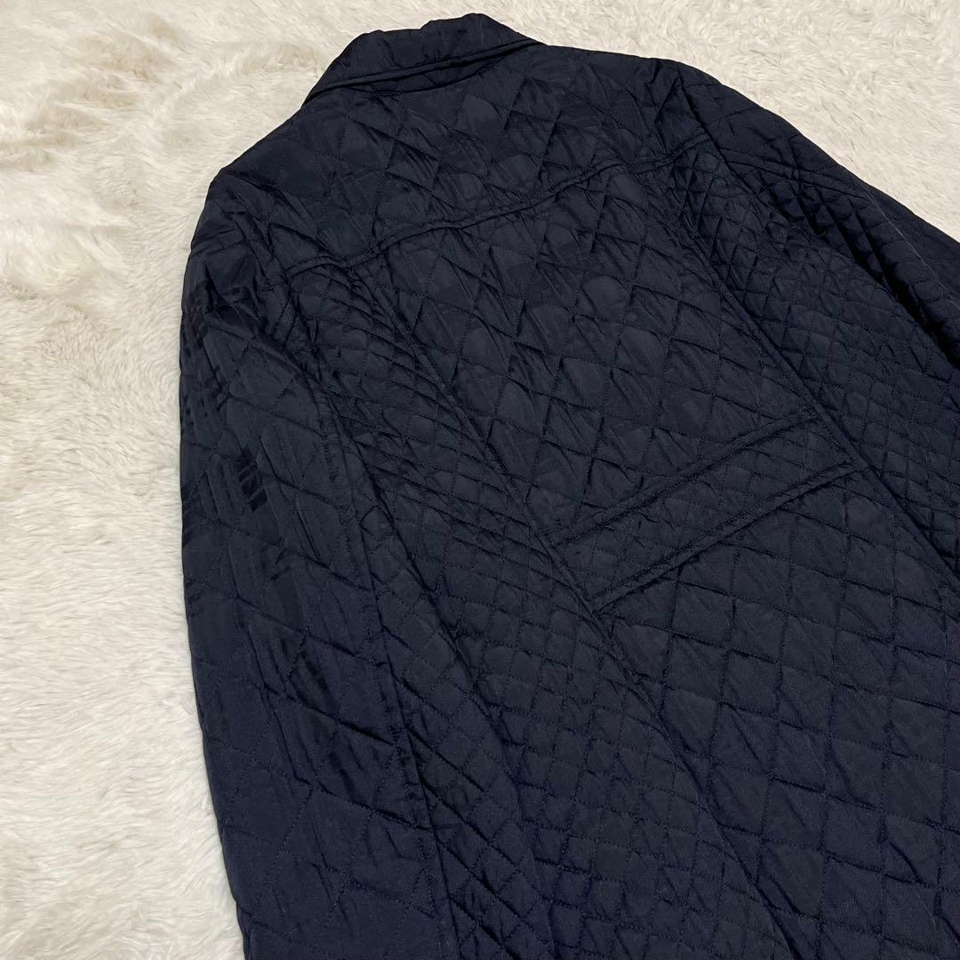 美品　アクアスキュータム　シャドーチェック　キルティング　ステンカラーコート　紺