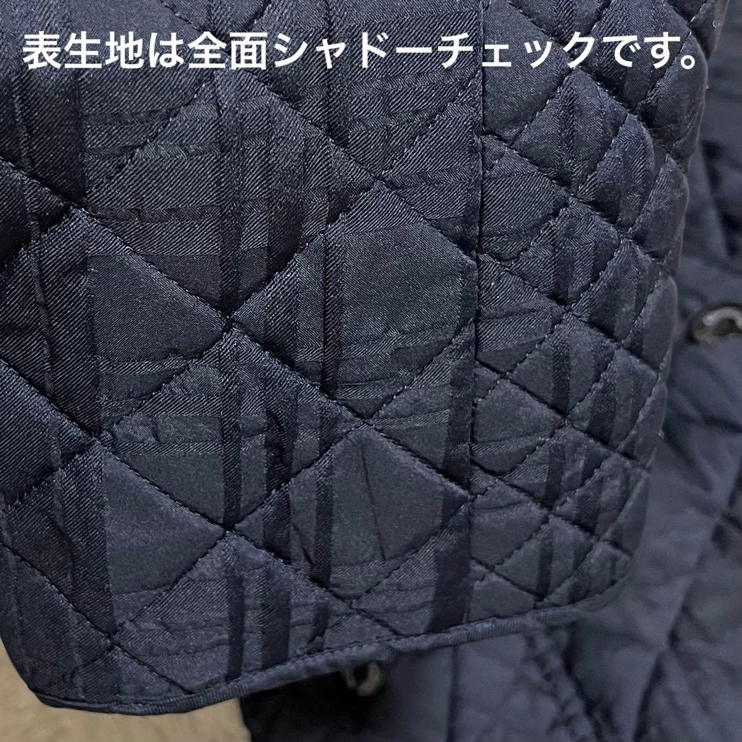美品　アクアスキュータム　シャドーチェック　キルティング　ステンカラーコート　紺