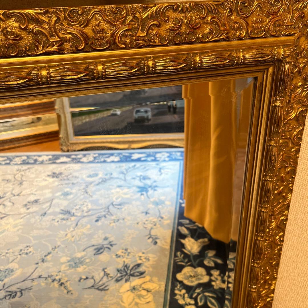 【るり】装飾的なゴールドフレームミラー 中型