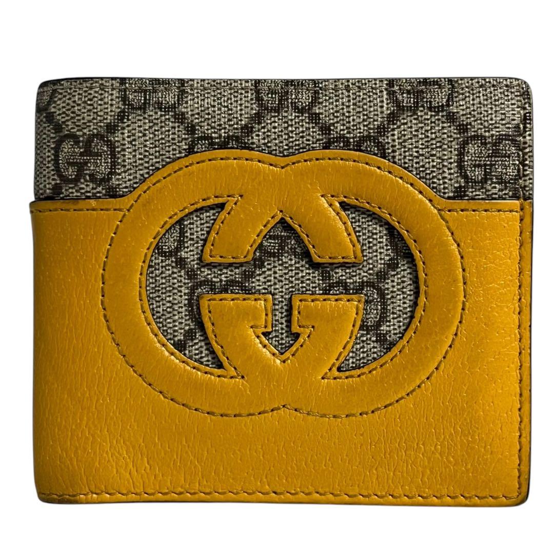 希少✨グッチ 二つ折り財布 カットアウト GG ロゴ インターロッキング PVC