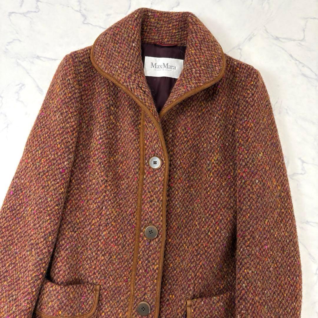 Max Mara マックスマーラ 最高級白タグ ツイード ロングコート ベルト付