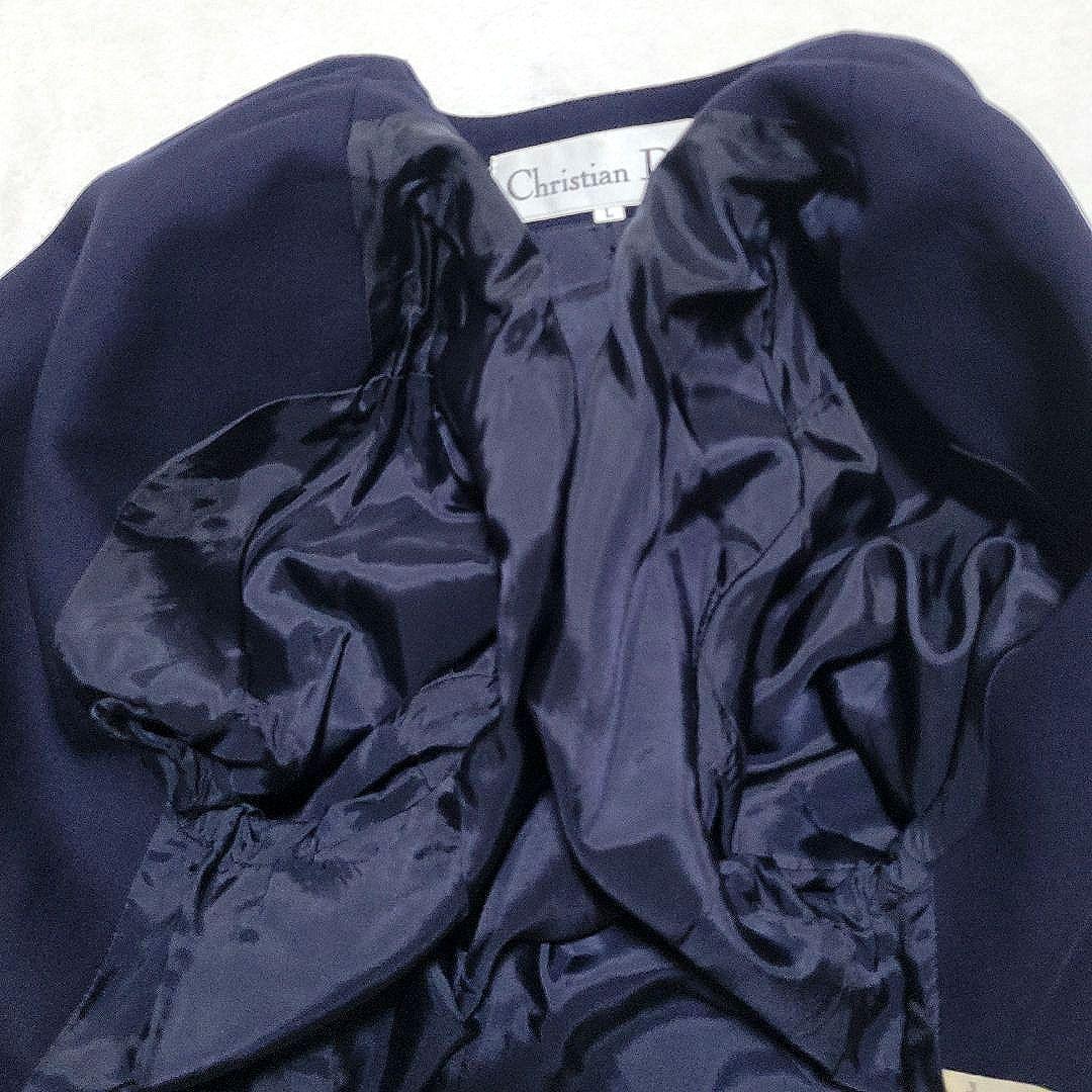 美品♡Dior　スカートスーツセットアップ ノーカラー ウール 大きいサイズ 紺