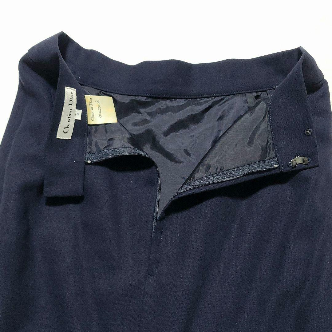 美品♡Dior　スカートスーツセットアップ ノーカラー ウール 大きいサイズ 紺