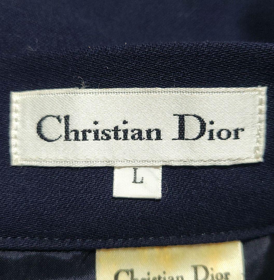 美品♡Dior　スカートスーツセットアップ ノーカラー ウール 大きいサイズ 紺